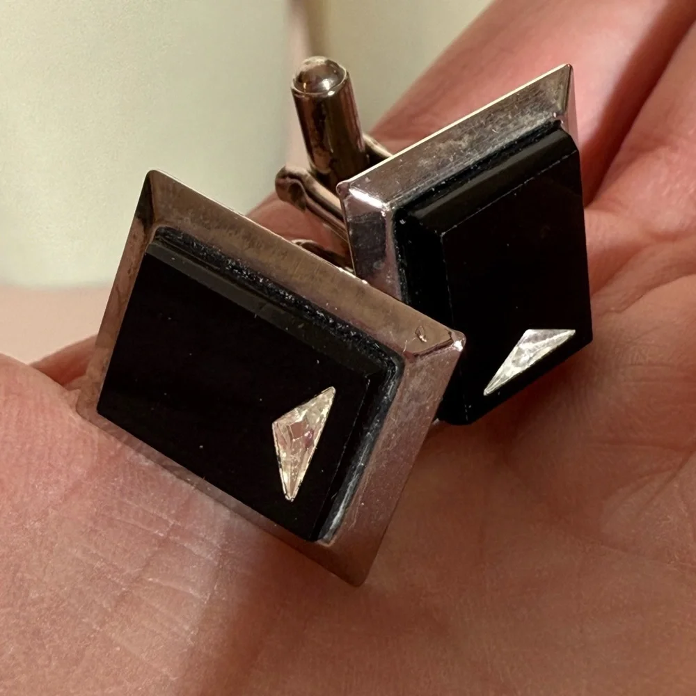 Vintage Mid century modern oversized silver black art deco Cufflinks